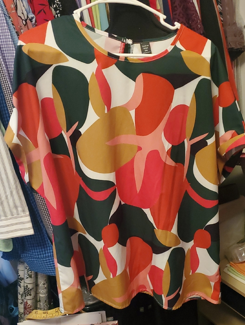 SHEIN Multicolor Abstract Print Short Sleeve Tunic
